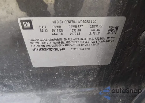 2013 Chevrolet Malibu 1Lt из США, поврежденный, VIN 1G11C5SA7DF303948